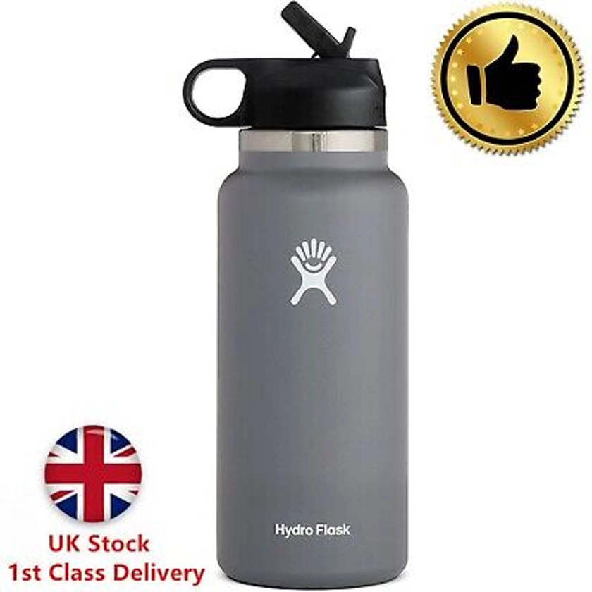 Gray 32oz/946ml Hydro Flask Water Bottle Stainless steel Wide Mouth W/Straw Lid | eBay