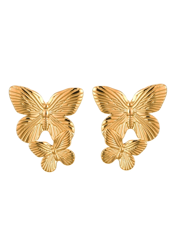 Duo Giant Golden Moth Earrings