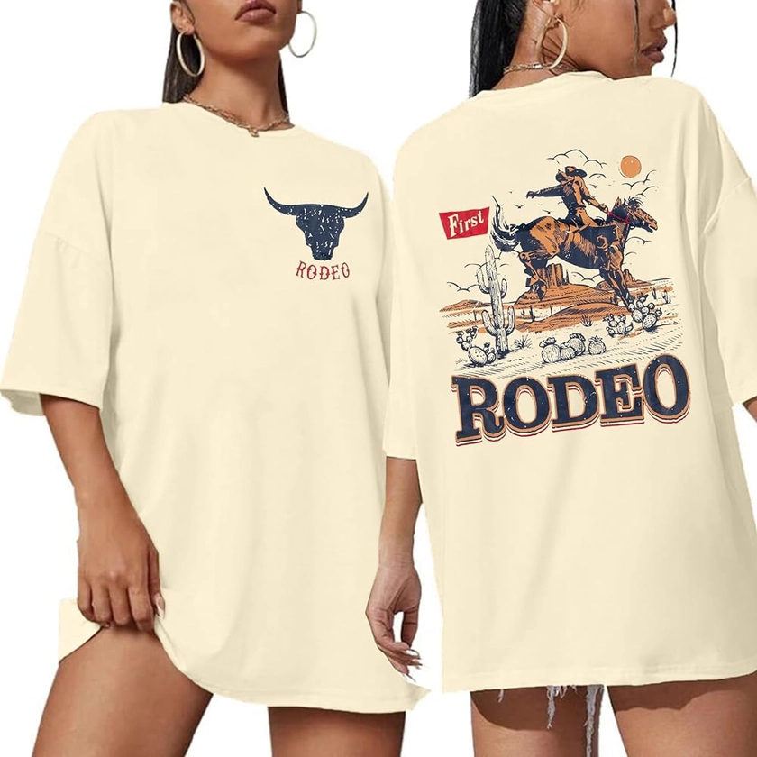Rodeo Shirts Women Cowgirl Outfits: Casual Country Concert T Shirts Vintage Cow Skull Graphic Tees Oversized Tops
