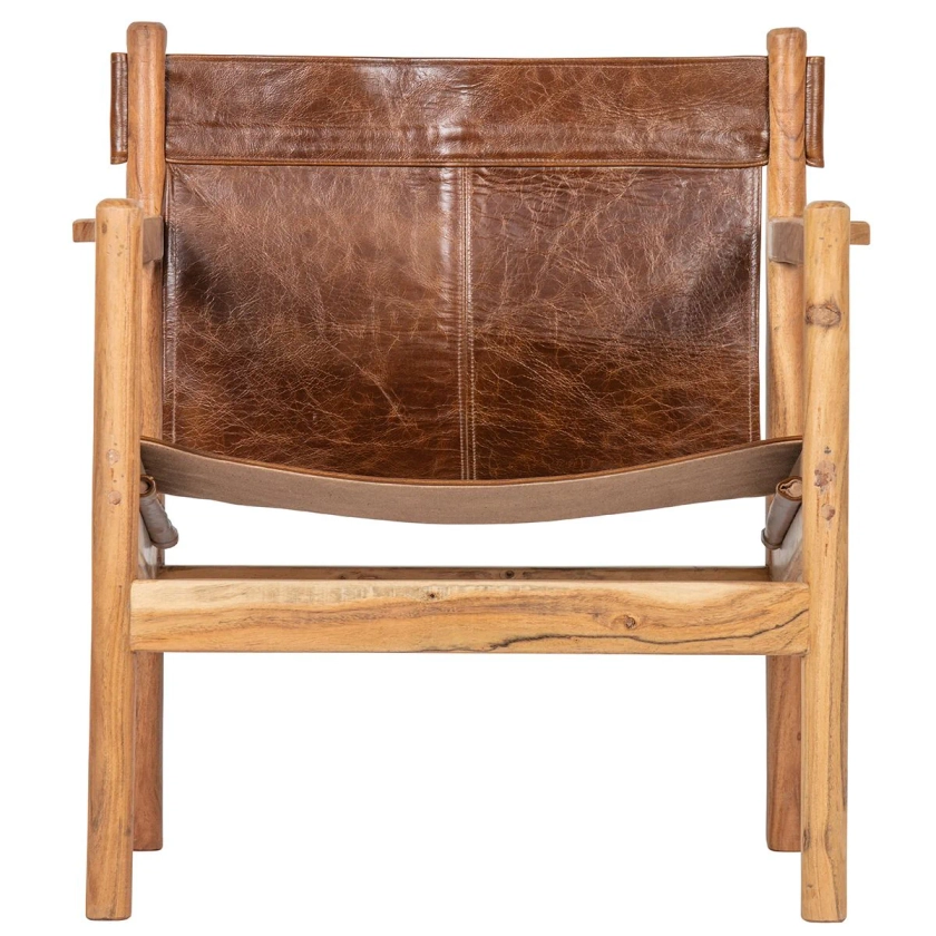 Fauteuil et cuir de buffle marron et acacia naturel Chill