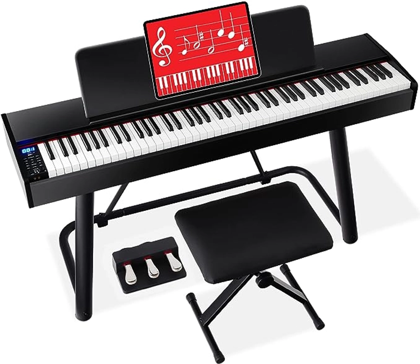 Best Choice Products 88-Key Weighted Full Size Digital Piano, Electronic Keyboard Set for All Experience Levels w/U-Stand, 3 Sustain Pedal Unit, Stool, Keyboard Cover, 2 Headphone Jacks