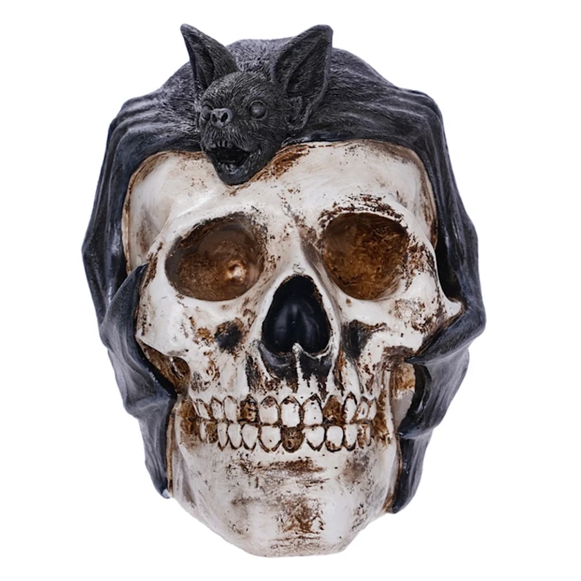 Black Bat on Skull Halloween Decor, 4" | At Home