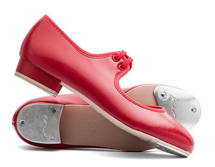 Girls Ladies Red PU Low Heel Tap Dance Shoes With Tap Plates By Katz Dancewear | eBay