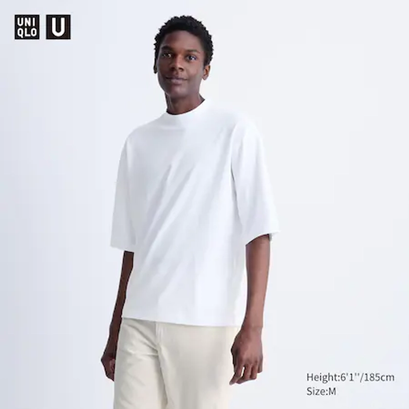 AIRism Cotton Oversized Mock Neck Half Sleeved T-Shirt | UNIQLO EU