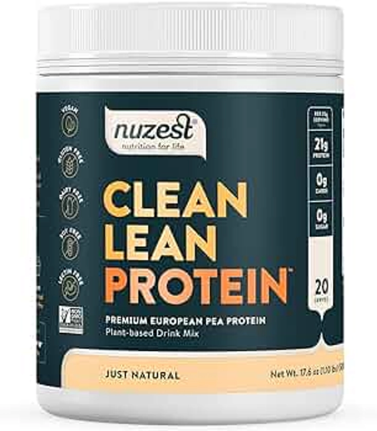 Nuzest - Pea Protein Powder - Clean Lean Protein, Premium Vegan Plant Based Protein Powder, Dairy Free, Gluten Free, GMO Free, Protein Shake, Just Natural (UNFLAVORED), 20 Servings, 1.1 lb