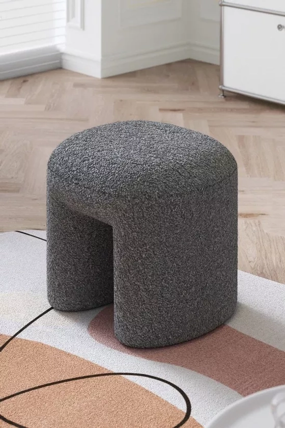 Sofas & Chairs | Modern Teddy Bear Fur Upholstered Footstool | Living and Home