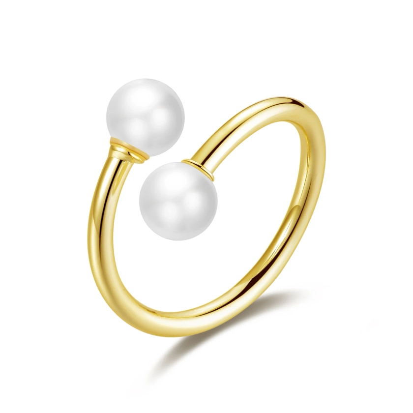 Gold Plated Adjustable Double Pearl Ring