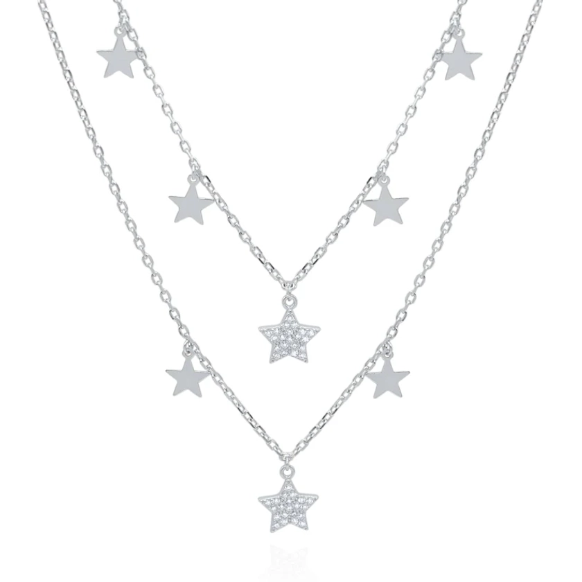 Blake Double Row Star Necklace | Sterling Silver