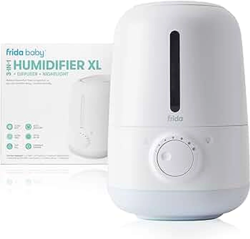 Frida Baby 3-in-1 XL Top Fill Humidifier for Bedroom, 6L Tank Cool Mist Humidifier for Large Rooms + Diffuser, Nightlight, Auto Shut-Off, Quiet, Carry Handle, Night Light, Essential Oil Diffuser