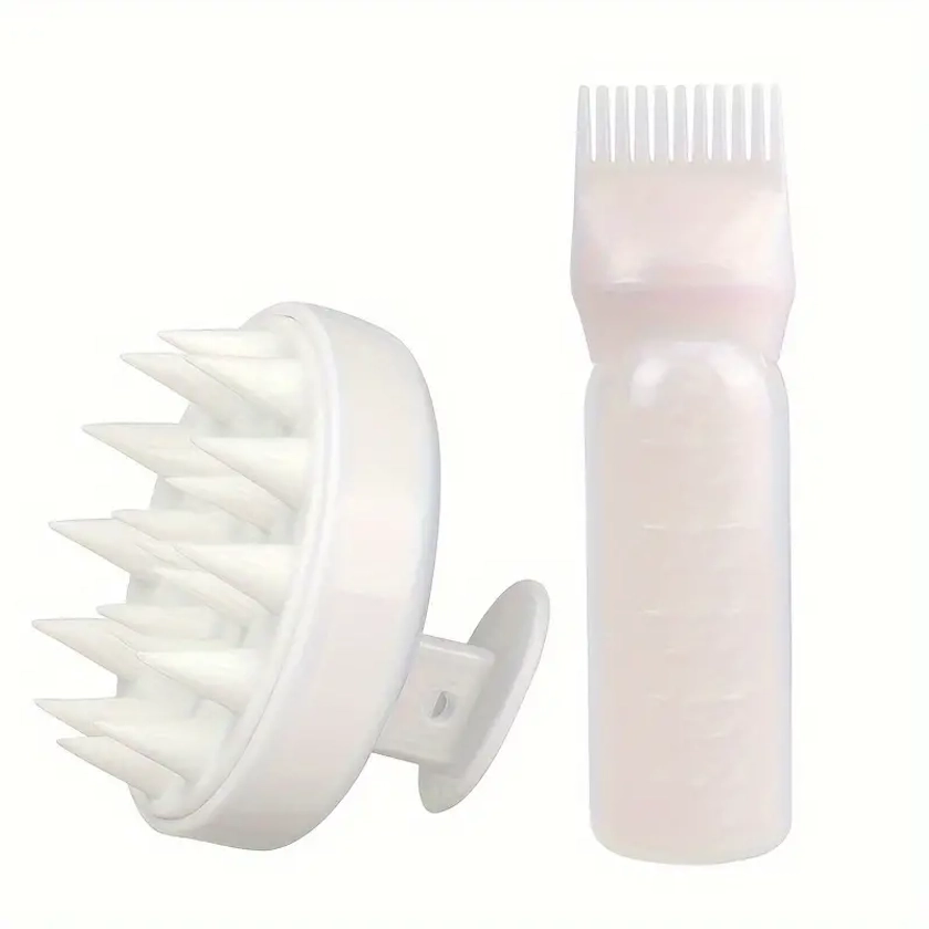 2pcs/set Scalp Massage Brush Root Comb Hair Color Applicator Bottle Hair Oil Bottle For All Hair Types