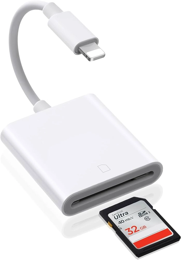 AXFEE Lecteur de Carte SD pour i-Phone/i-Pad, Adaptateur Light-ning vers Carte SD, Adaptateur Carte de Caméra SD, Lecteur SD Compatible avec i-Phone 14 13 12 11 X XS XR 8 7, i-Pad Mini Air Pro