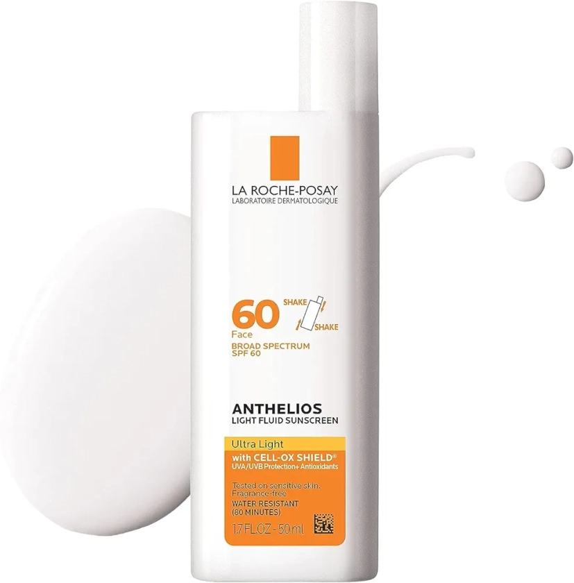 La Roche-Posay Anthelios Light Fluid Facial Sunscreen SPF 60 | Lightweight Sunscreen For Face | Fluid Texture | Broad Spectrum SPF + Antioxidants | Oil Free & Oxybenzone Free | Travel Size 1.7 Fl. Oz.