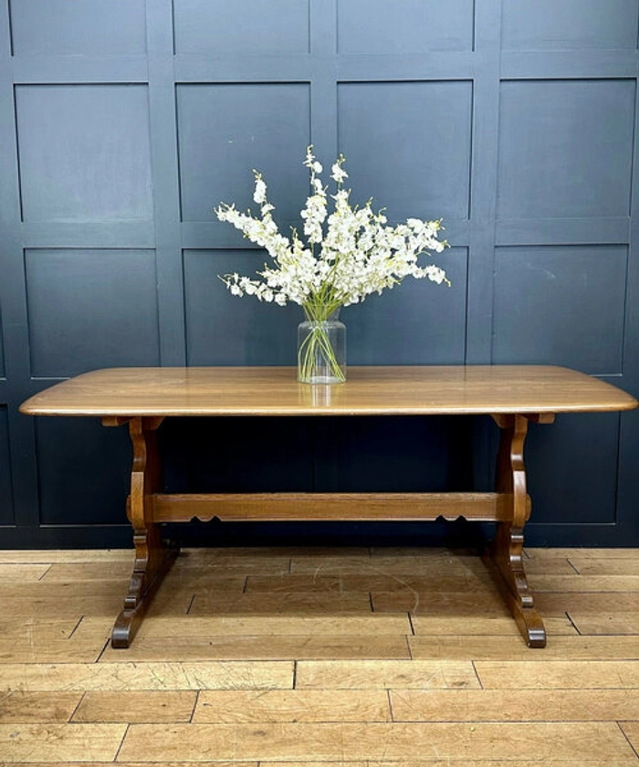 Vintage Ercol Elm Refectory Dining Table / Large Kitchen Table/ Golden Dawn | Ercol | Vinterior