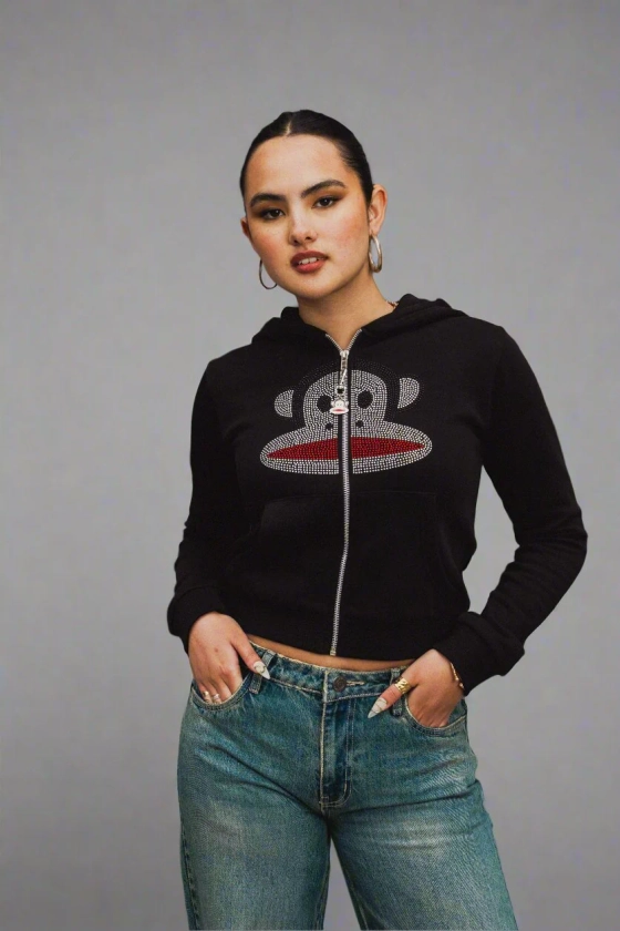 Paul Frank x Daisy Street Rhinestone Julius Zip Hoodie