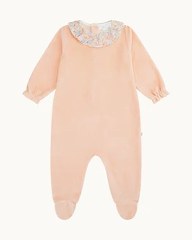 Olympia Ruffle Collar Velour Sleepsuit