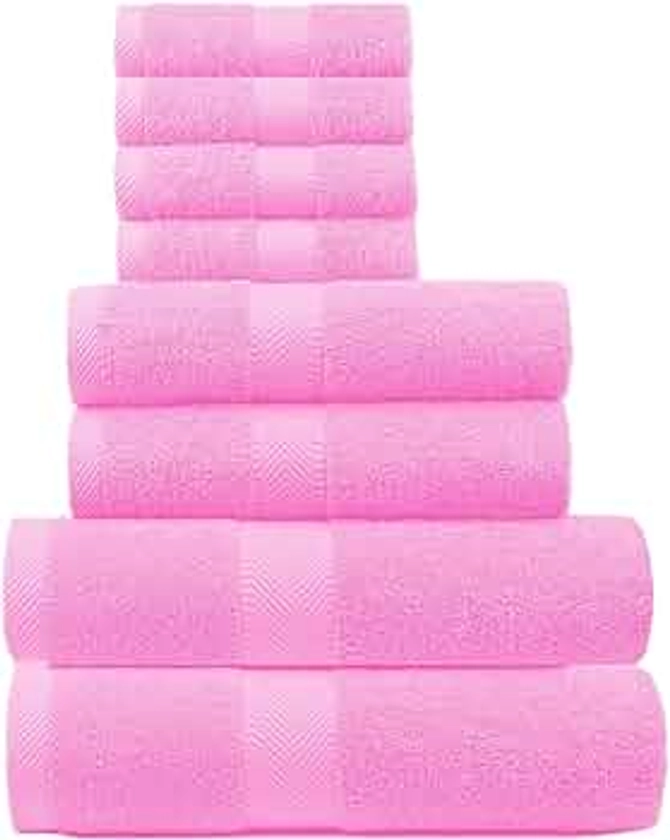 BY LORA Terry Absorbent Bath Towel Hand Towel and Wash Cloths Pink Set of 8