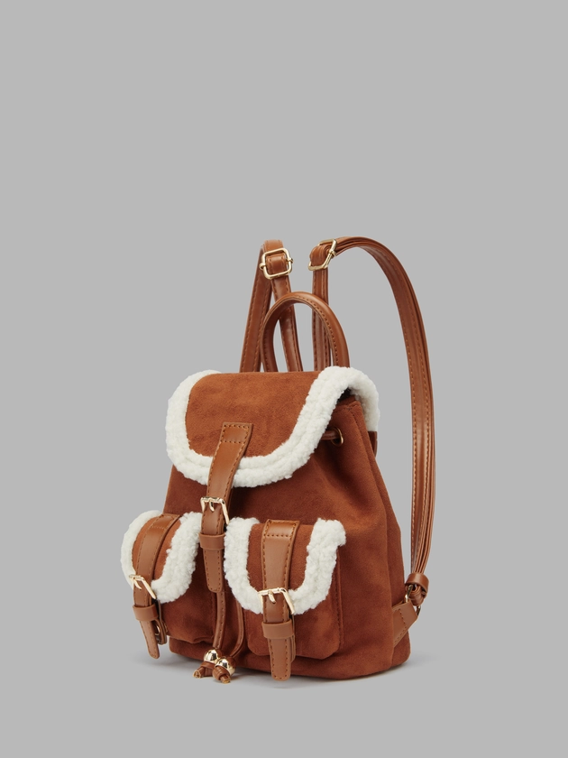 Suede FUR-LOOK TRIM SUEDE BACKPACK For School Daily Casual