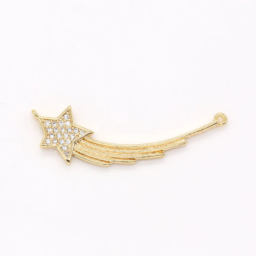Shooting Star Goldplated Charm Connector, CZ Micro Pave Star Charm, Cubic Zirconia Star Connector for Necklace Pendant Double Bail, 610 - Etsy