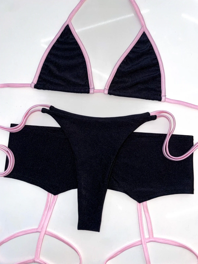 Hint of pink garterbelt bikini set