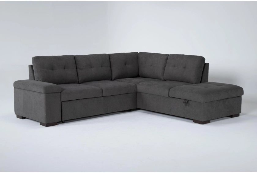 Flinn Grey 103" 2 Piece Convertible Futon Sleeper L-Shaped Sectional with Right Arm Facing Storage Chaise