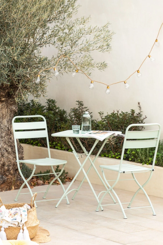 Ensemble table de jardin Janti (60x60 cm) et 2 chaises pliantes 