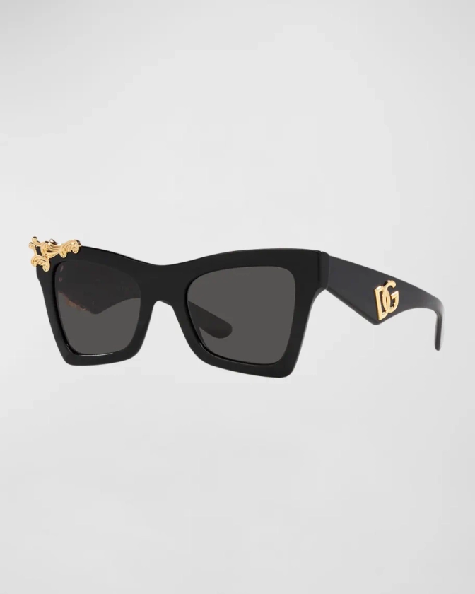 Dolce&Gabbana DG Embellished Acetate Cat-Eye Sunglasses