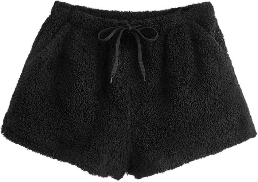 SweatyRocks Women's Casual Fuzzy Pajama Shorts Fleece Lounge Short Pants