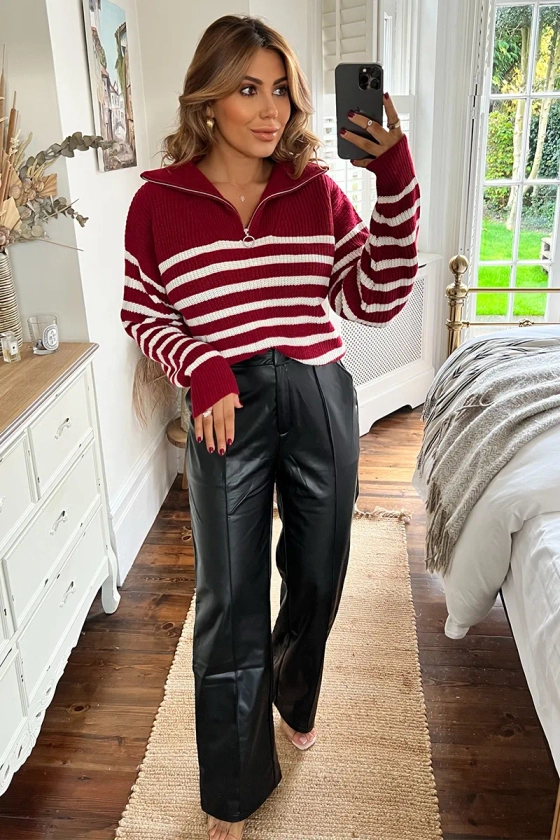 Stripe Quarter Zip Knitted Jumper