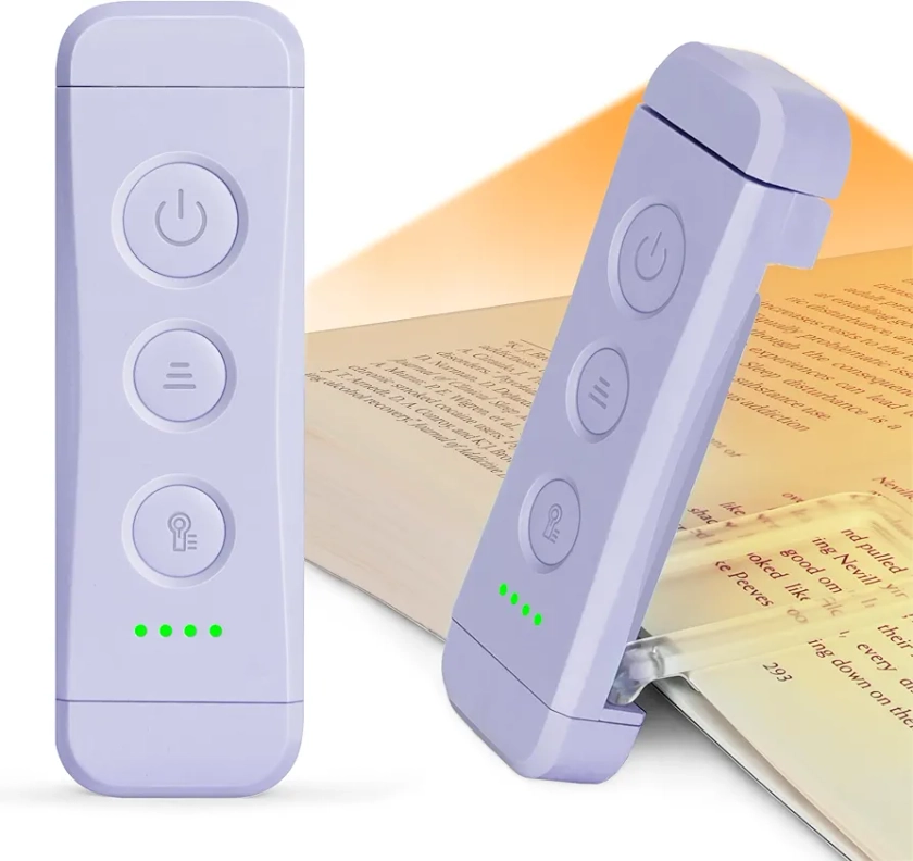 Glocusent USB Rechargeable Book Light for Reading in Bed, Portable Clip-on LED Reading Light, 3 Amber Colors & 5 Brightness Dimmable, Compact & Long Lasting, Perfect for Book Lovers, Kids