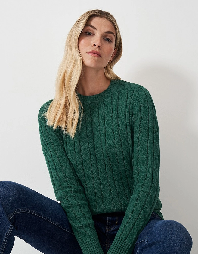 Chunky Cable Knit Cotton Cashmere Crew Neck Jumper