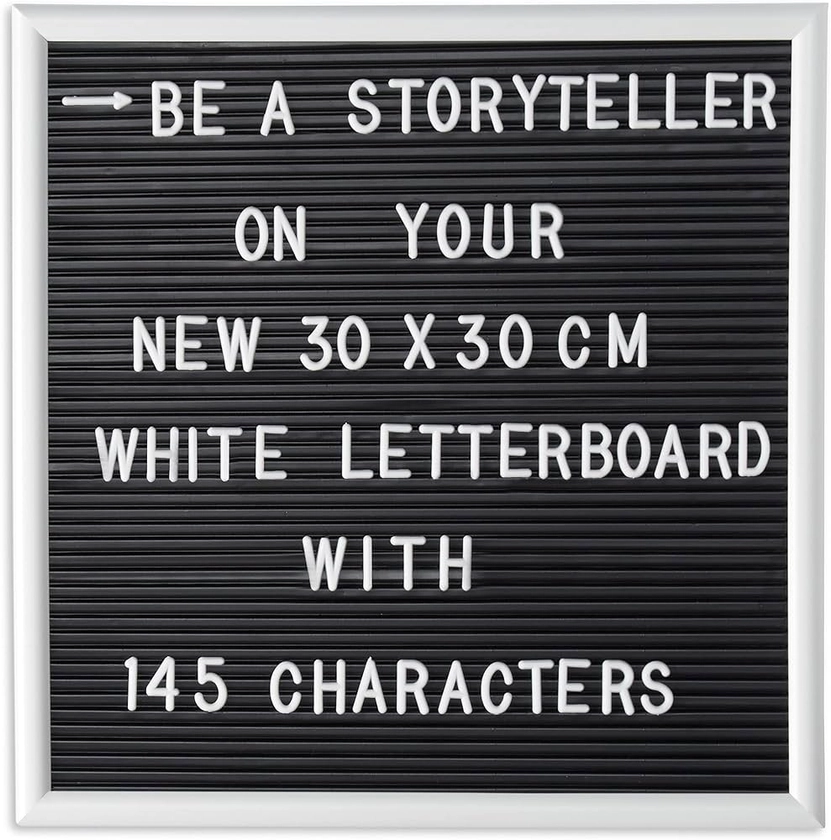 Relaxdays Tableau à lettres, 145 signes, chiffres, caractères spéciaux, 30 x 30 cm, panneau à rainures, plastique, blanc