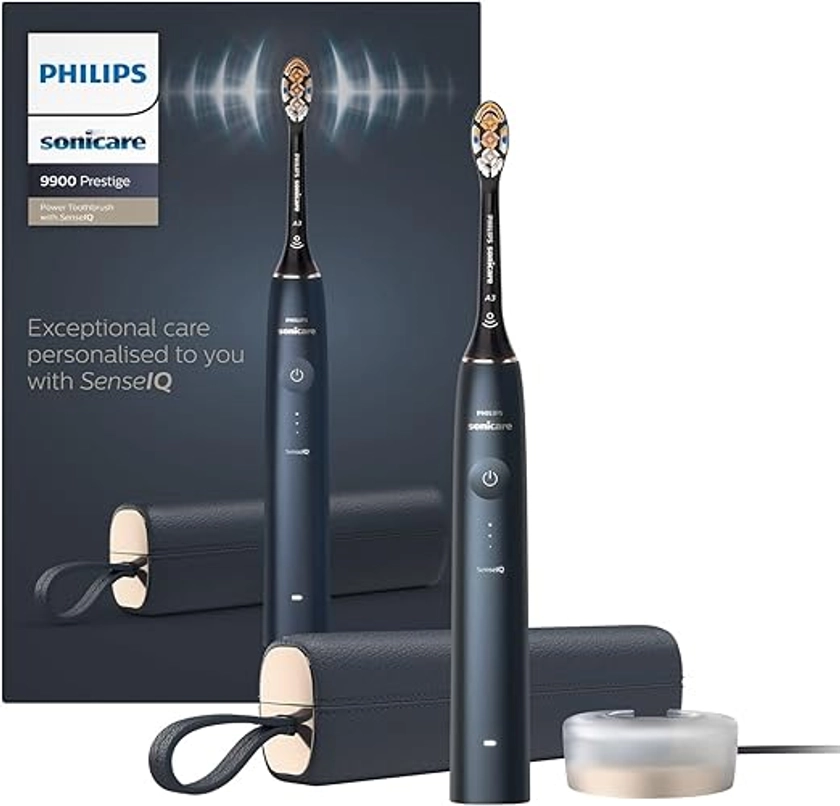 Philips Sonicare DiamondClean Prestige 9900 - brosse à dents électrique avec 1 tête de brosse A3 Premium tout-en-un et un boîtier de charge couleur bleu nuit (modèle HX9992/12)