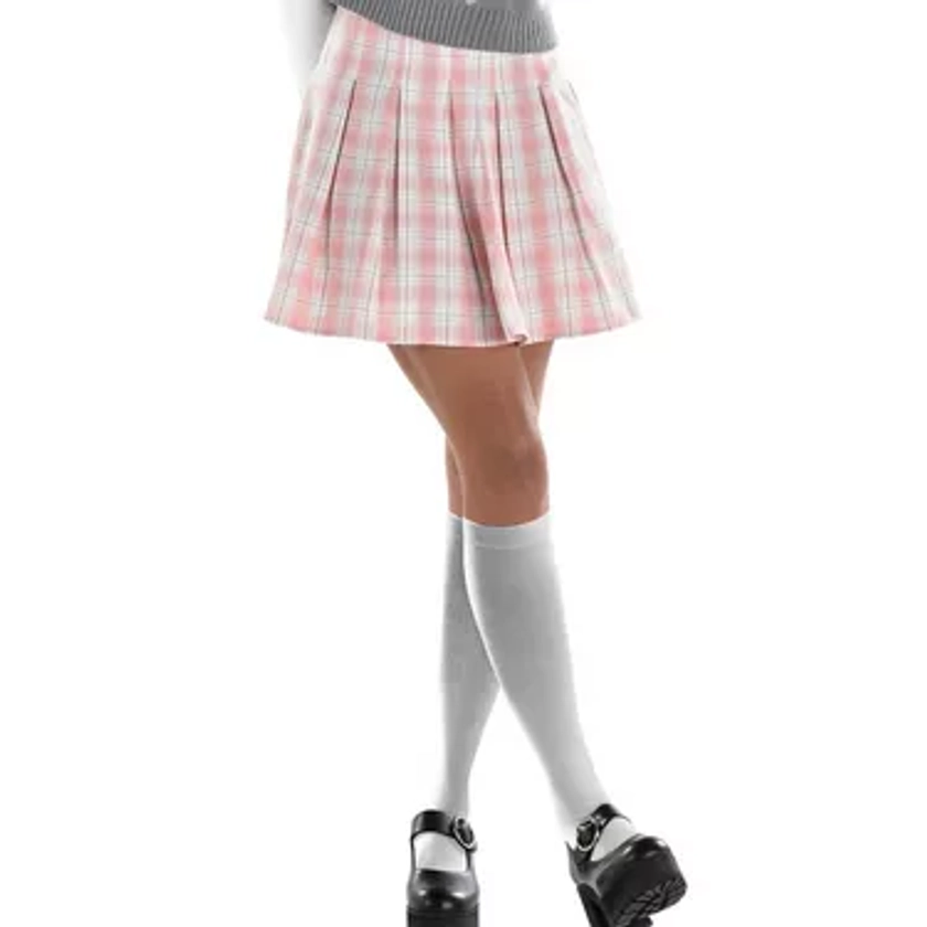 Adult Pink & White Plaid Miniskirt - 90s