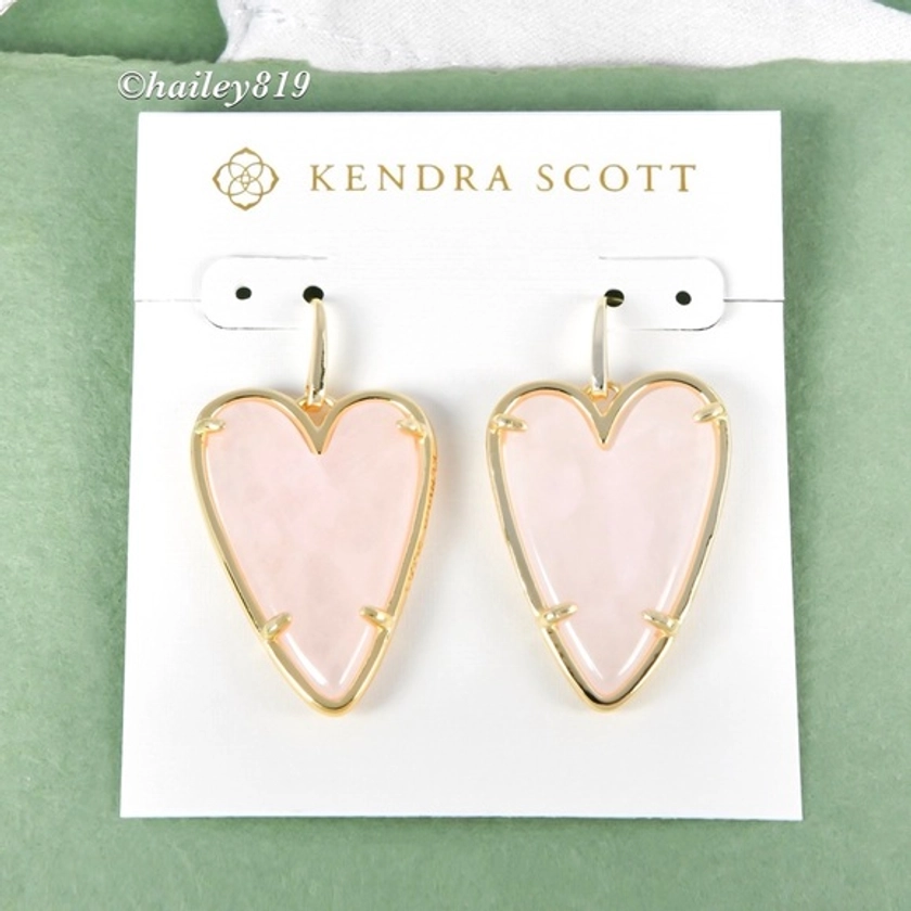 Kendra Scott Ansley Heart Rose Quartz Earrings New Dust Bag Included