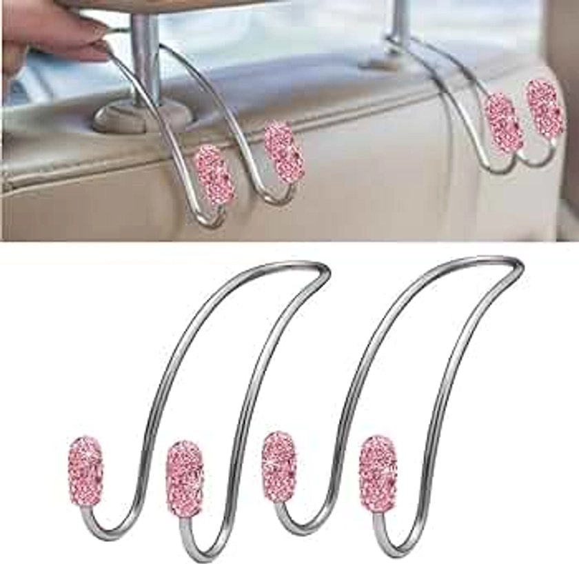 Moly Magnolia Car Seat Headrest Hooks, Universal Car Hooks, Car Seat Accessory for Coats Umbrellas Grocery Bags Handbag (Pink)