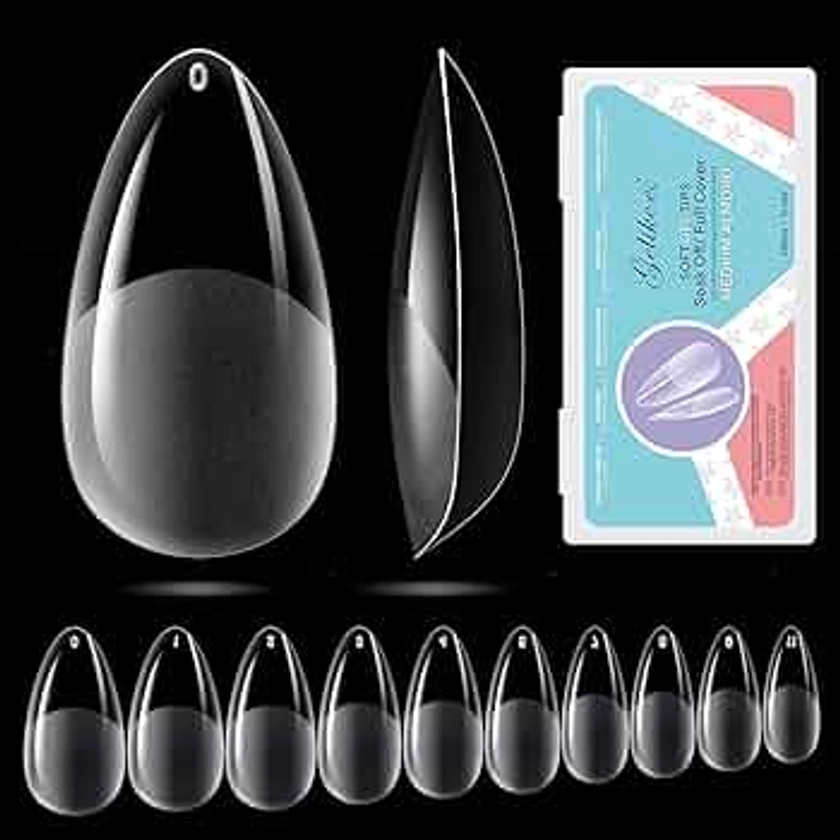 Gelike EC 240PCS Soft Gel Nail Tips Kit - Clear Cover Full Nail Extensions - Medium Almond Pre-shaped Acrylic False Gelly Nail Tips 10 Sizes for DIY Salon Gift Nail Extensions