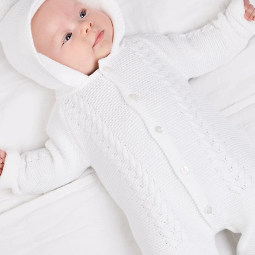 Hooded Knitted Pramsuit White