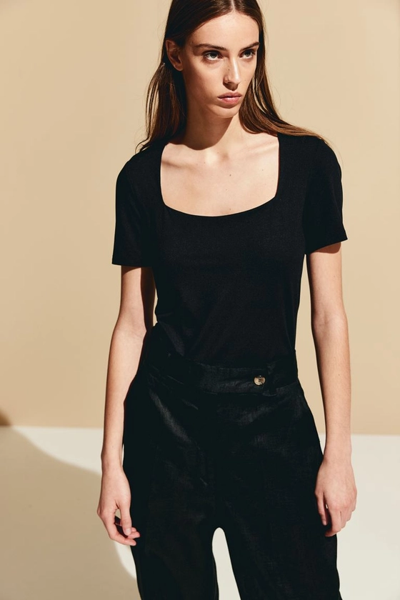 Square-neck Top - Black - Ladies | H&M US