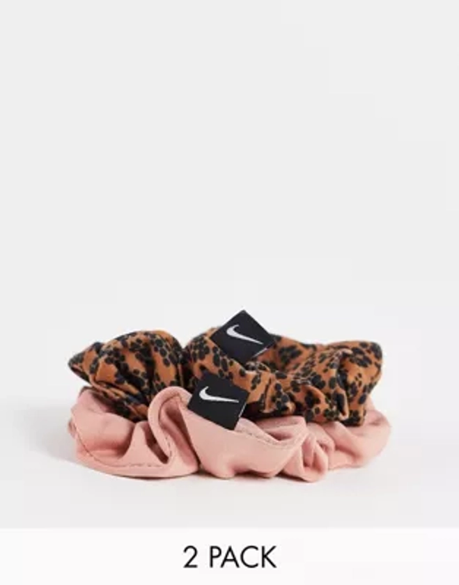 Nike Gathered Hair Ties 2 pack in leopard print and pink | ASOS