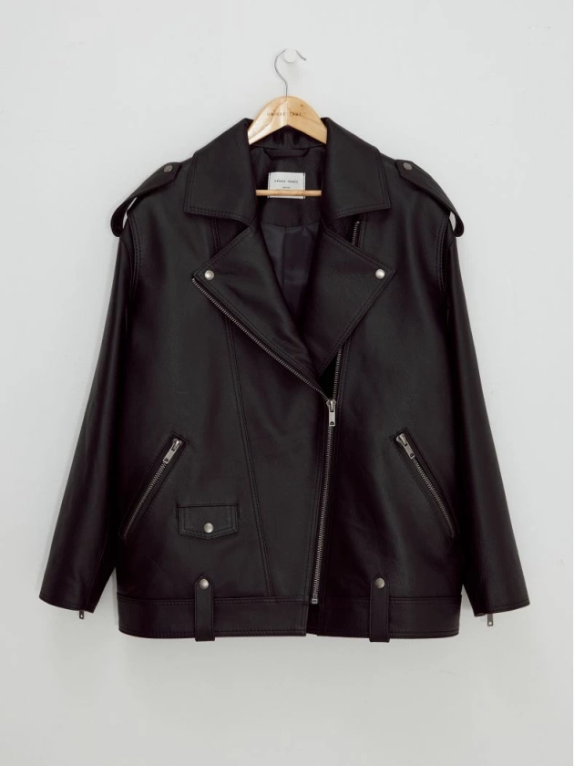 Куртка-косуха оверсайз из натуральной гладкой кожи черная - купить по цене 119000 руб. в интернет-магазине UNIQUE FABRIC