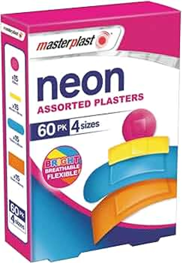 Masterplast Neon Assorted Plaster | 60 Pk | 4 Sizes