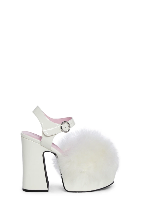 Sugar Thrillz Vegan Leather Marabou Feather Heels - White