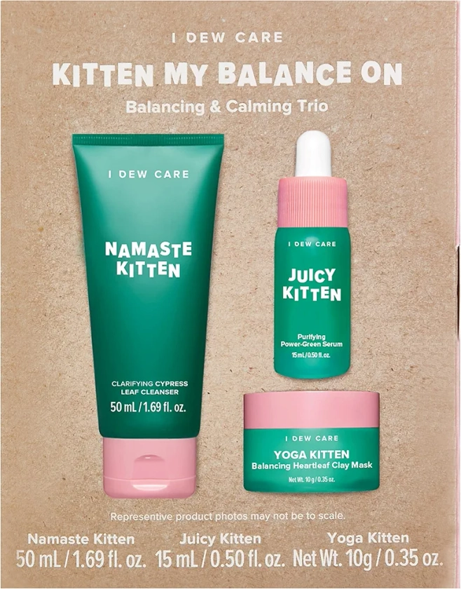 I Dew Care Skincare Set - Kitten My Balance On | With Kaolin, Heartleaf Extract, Foam Cleanser, Wash-off Mask, Serum For Blemish Skin, Gift, Travel Size, Korean Skincare, TSA Friendly Sizes