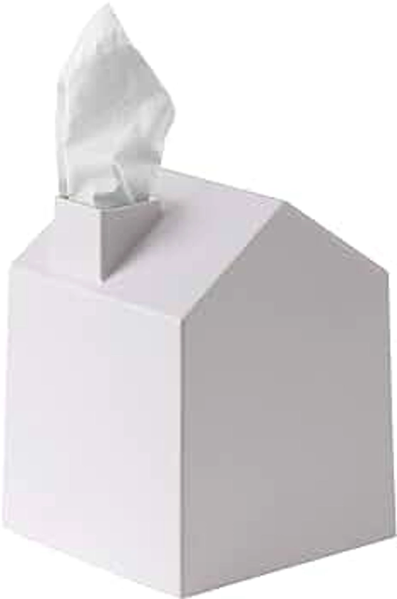 Umbra Casa Tissue Box Cover - Adorable House Shaped Square Tissue Box Holder for Bathroom, Bedroom or Office, White