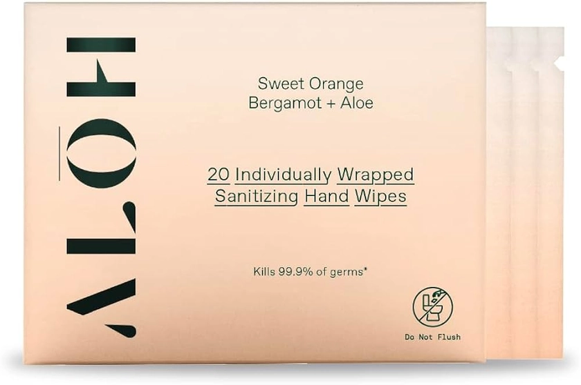 Amazon.com: ALŌH Skin - Softening Sanitizing Hand Wipes – Sweet Orange Bergamot + Aloe (1 Box of 20 Individual Wrapped Wipes) : Health & Household
