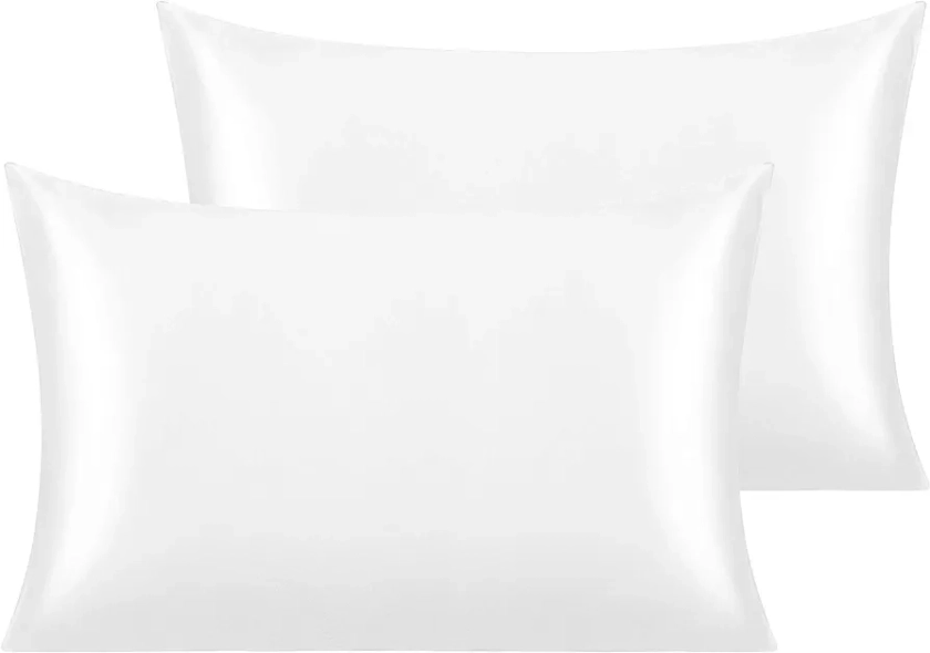 NTBAY 2 Pack Silk Satin Pillowcases for Hair and Skin, Luxurious and Silky Standard Pillow Cases with Envelope Closure, 50x75 cm, White