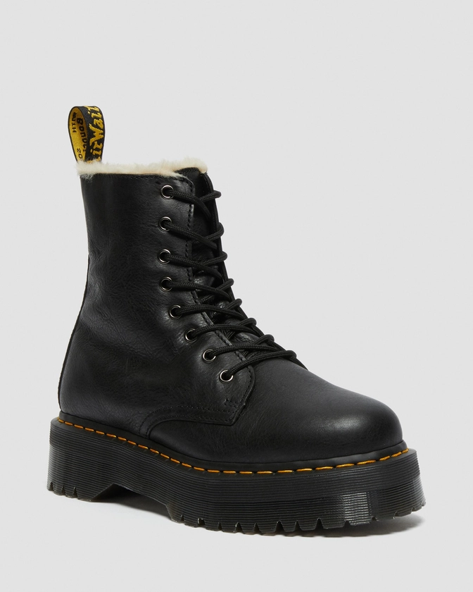 Boots plateformes Jadon en cuir fourrées en Noir | Dr. Martens