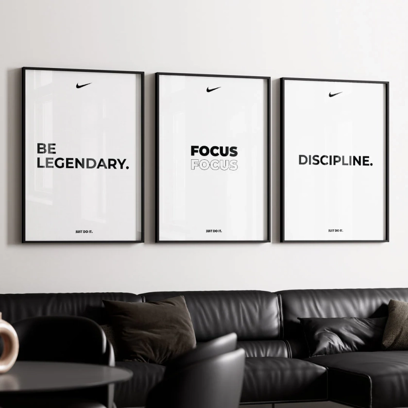 Nike Poster Motivational Quote WHITE DESIGN, Just Do It Poster, Set of 3 Nike Decoration, Nike Poster, Nike Motivation Poster - Etsy