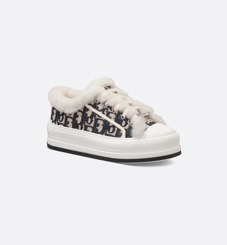 Walk'n'Dior Platform Sneaker Deep Blue Dior Oblique Embroidered Cotton and White Shearling | DIOR