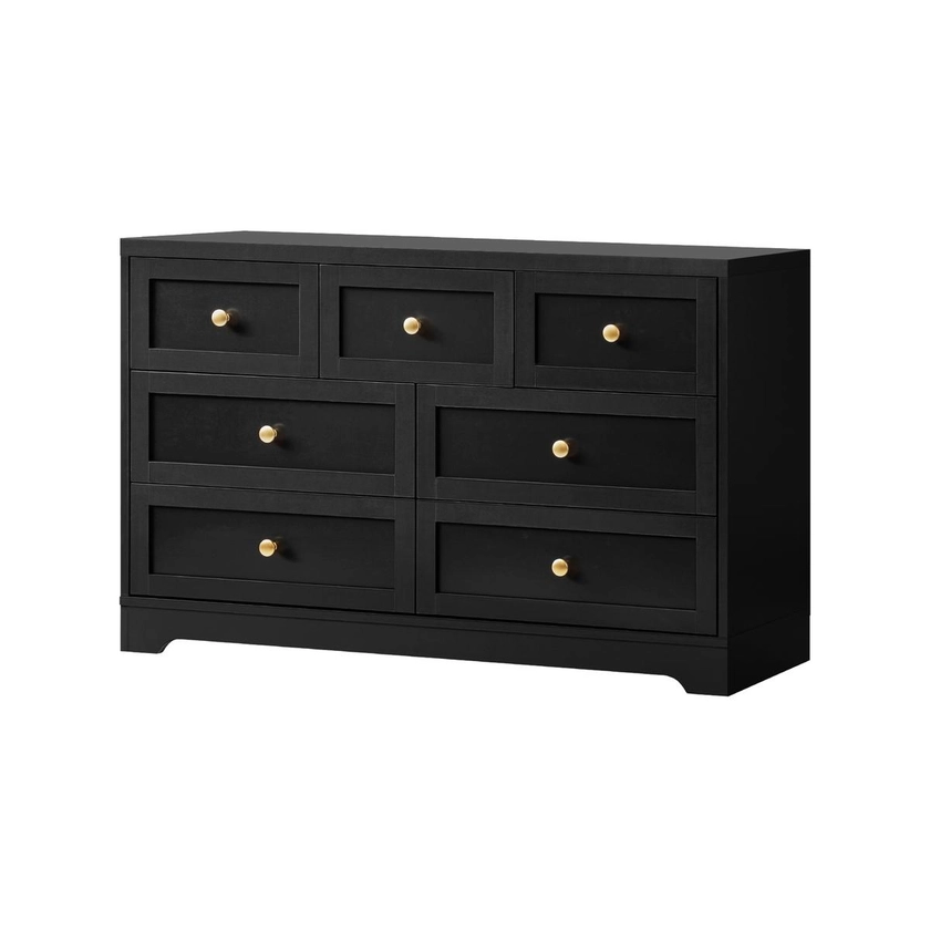 Oikiture 7 Chest Of Drawers Storage Cabinet Black